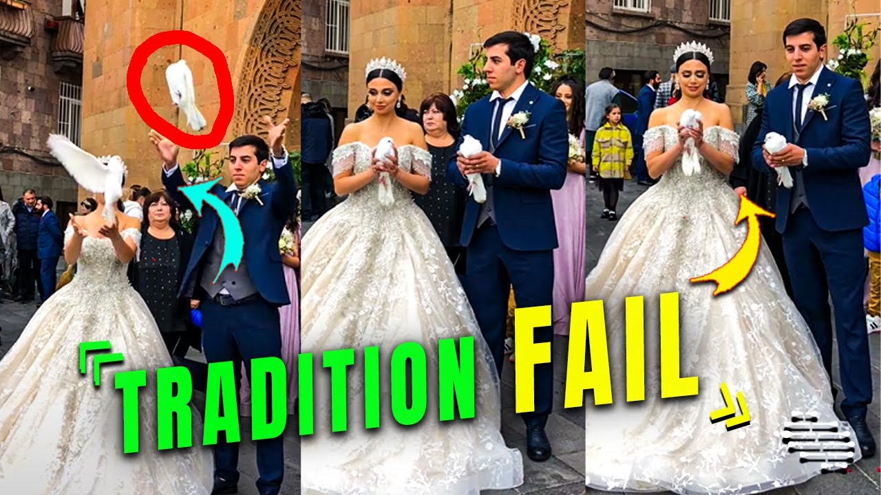 Pigeon Falls Instead of Flying Away during a Marriage Tradition