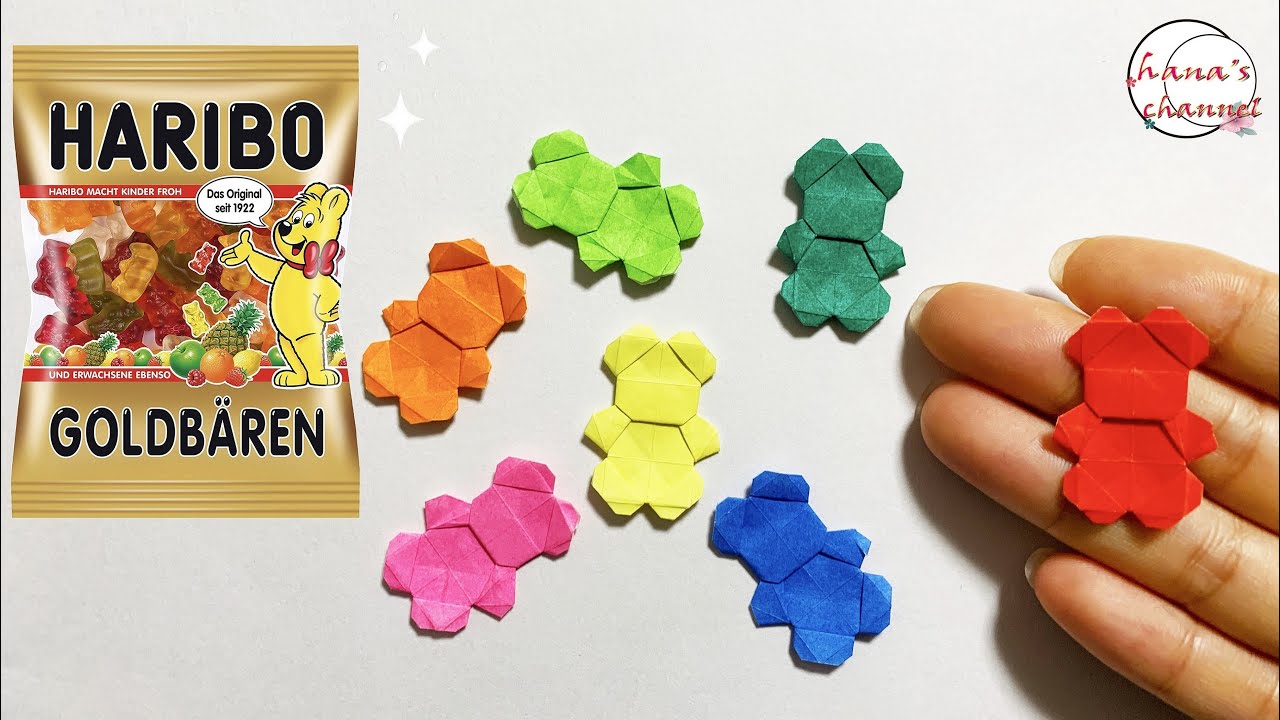 【折り紙１枚】簡単 ハリボーグミ✨How to make Gummy Bear#하리보#곰#小熊软糖#HARIBO#ハリボー#クマ#熊#折り方#おりがみ#origami#紙#종이접기#easy#diy