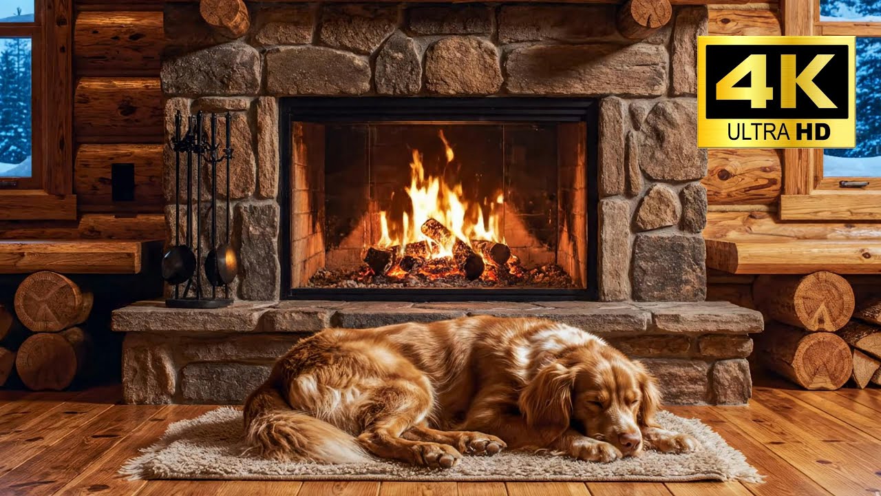 Fireplace and Nova Scotia Duck Tolling Retriever #fireplace #fireplace4k
