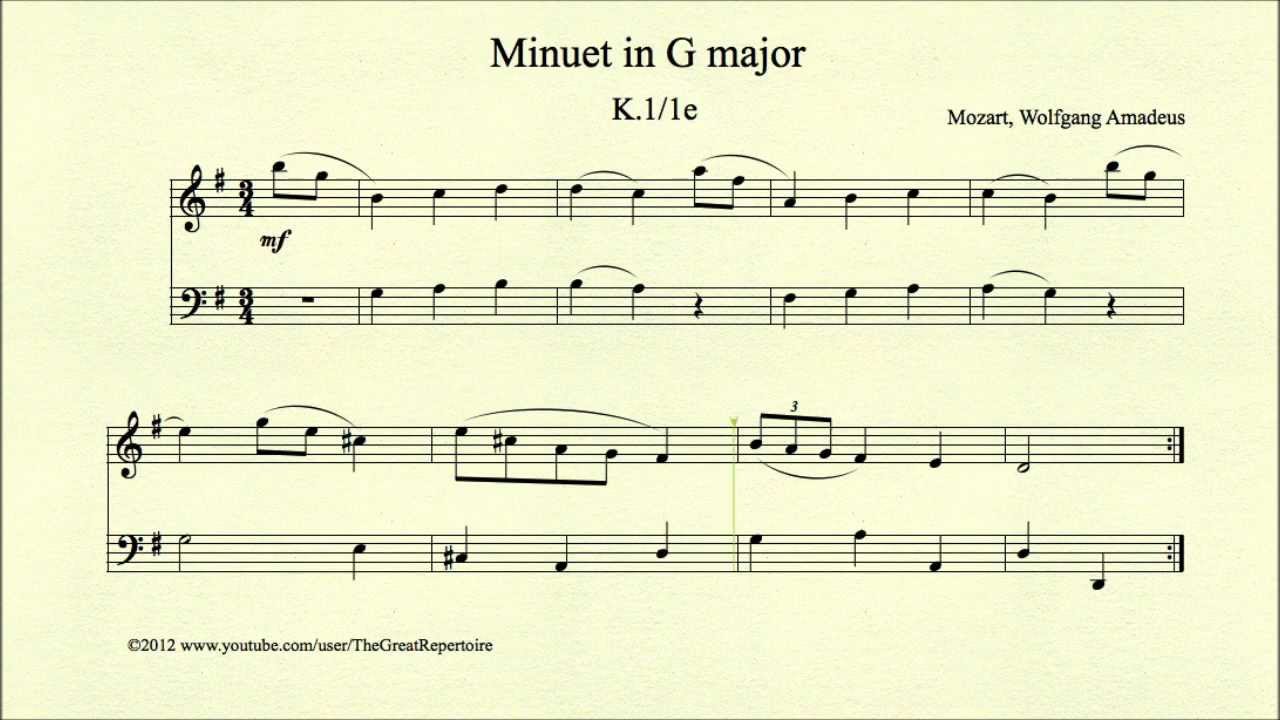 Mozart, Minuet in G major, K.1, 1e