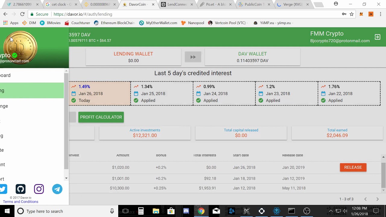 DAVOR COIN 1k REINVEST and XVG MINING