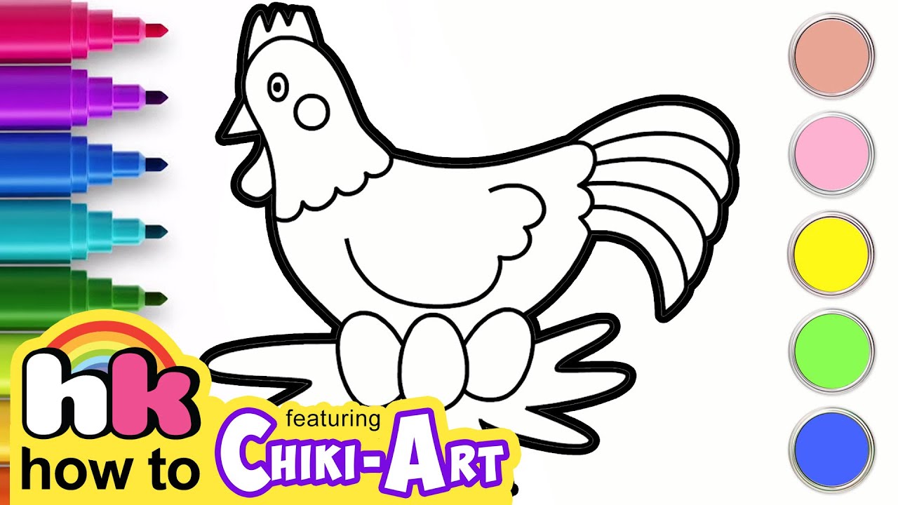 How To Draw a Chicken | Easy Drawing and Coloring For Kids | Chiki Art | HooplaKidz How To