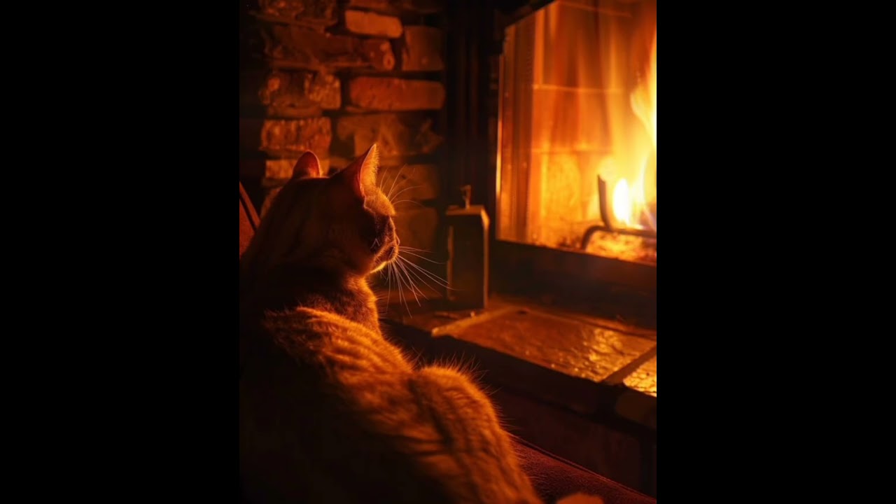 Cat Purring And Fireplace