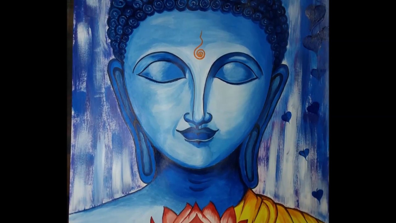 How to make Acrylic Buddha  painting /Step By Step tutorial/blue meditating buddha