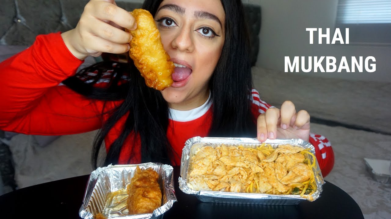 THAI MUKBANG | CHOW MEIN | THAI RED CHICKEN CURRY | HUGE SPRING ROLL AND CHICKEN FILLET