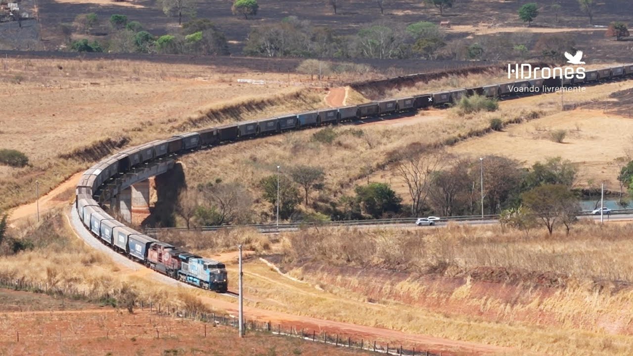 Ferrovia Norte Sul - TREM GRANELEIRO CARREGADO Alvorada/TO a Santos/SP  Agosto/2024 Drone 4K