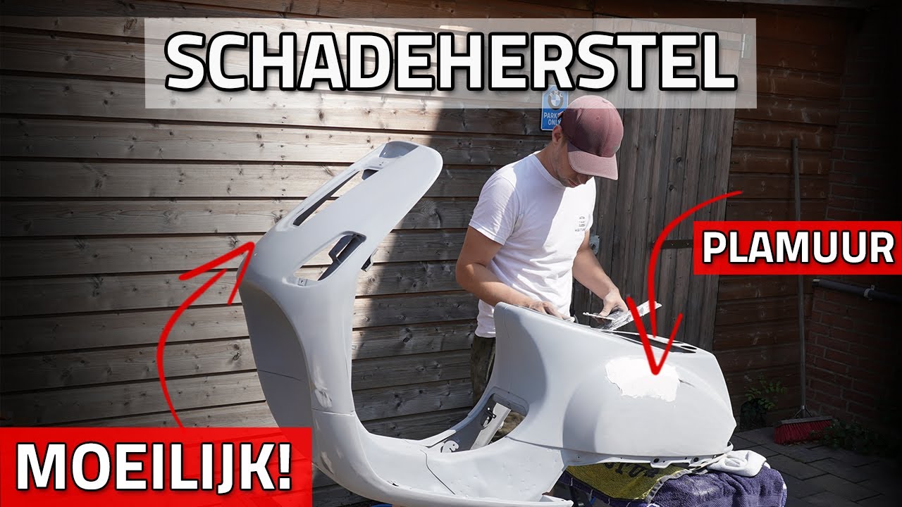 Schadeherstel uitvoeren aan Vespa (moeilijk) | deel #4 | Voorvork & Carterkap spuiten 🔥