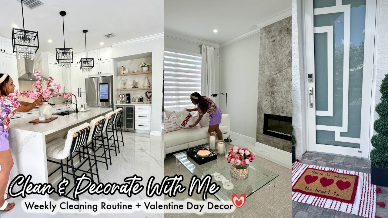 CLEAN & DECORATE WITH ME | WEEKLY CLEANING ROUTINE + VALENTINE'S DAY DECOR #2023