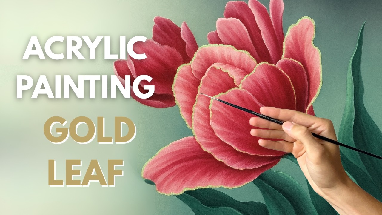 Tulips with Gold Leaf | STEP by STEP Acrylic Painting for Beginners