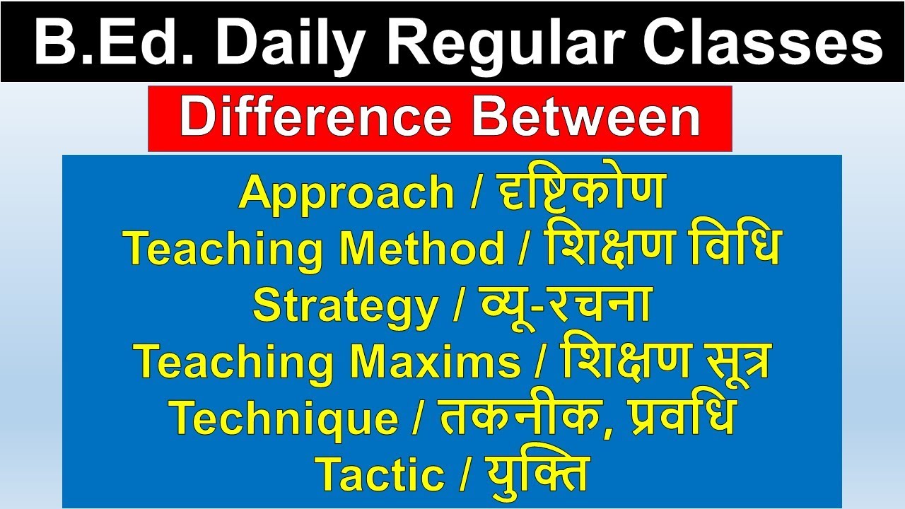 Difference between Approach Teaching Method Strategy Maxims Tactic शिक्षण विधि प्रविधि व्यू-रचना