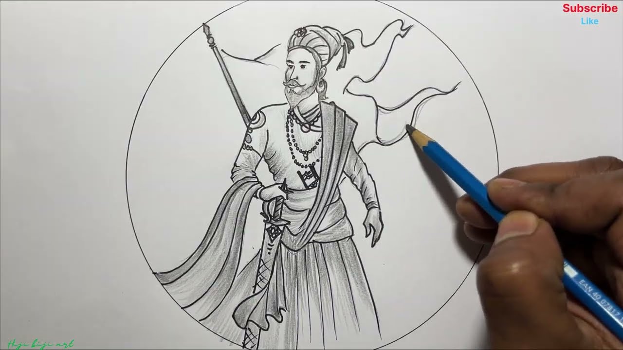 Рисунок Шиваджи Махараджа для начинающих / пошаговое рисование Шиваджи Махараджа карандашом.
