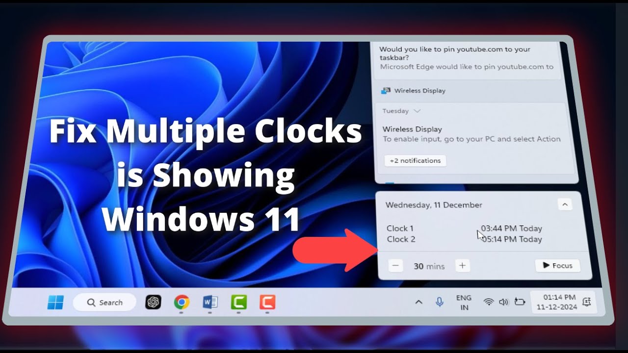 Как удалить несколько часов с панели задач Windows 11