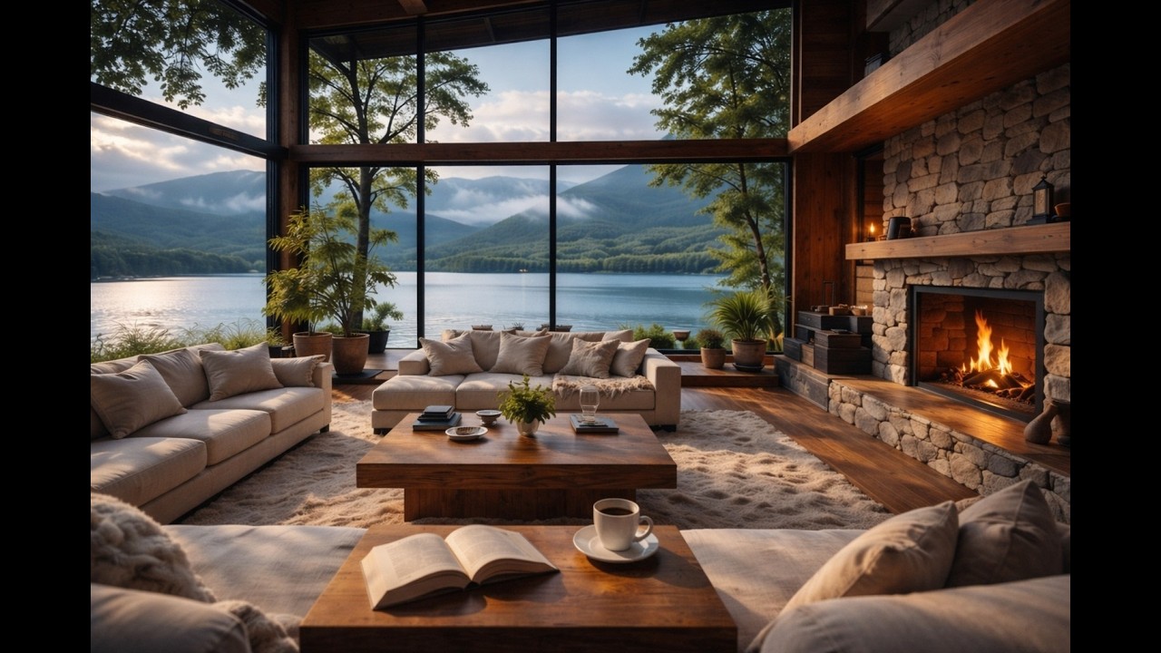 Relaxing Jazz Morning Ambience ☕ Cozy Living Room with Fireplace | Calm & Chill Background