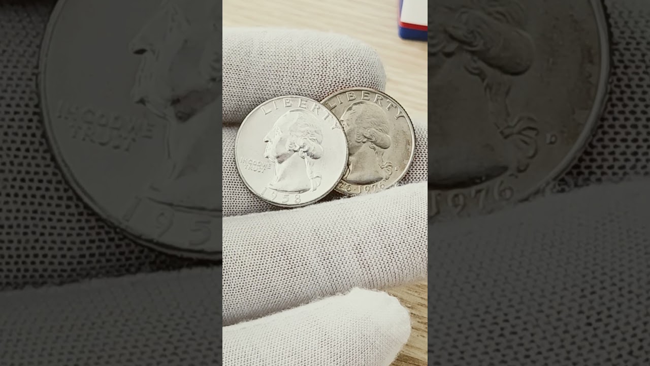 Серебряная монета достоинством в четверть доллара против монеты достоинством в четверть доллара с...