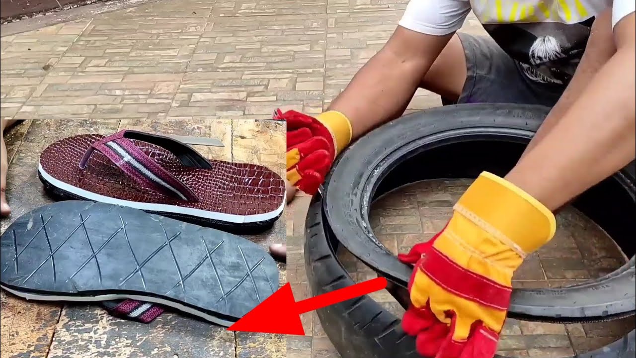 Membuat sol sandal dengan ban motor bekas