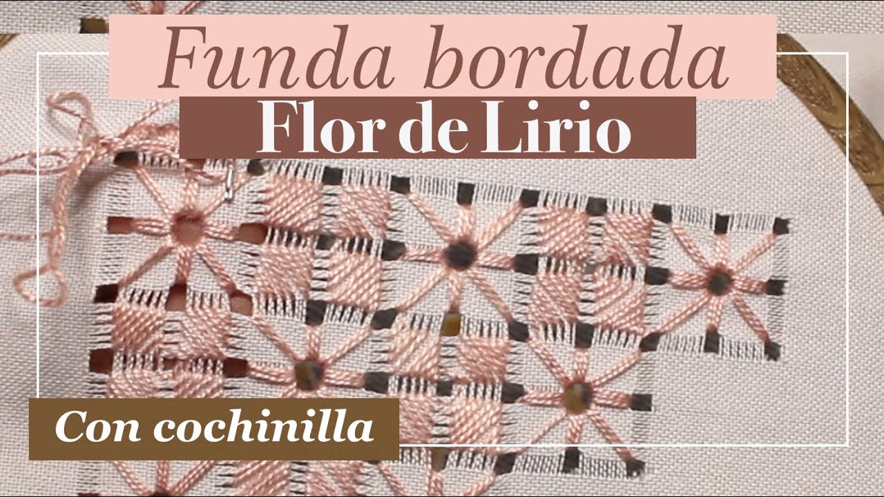 FUNDA BORDADA FLOR DE LIRIO Y COCHINILLA | Bordados y deshilados | Tissu Tejidos