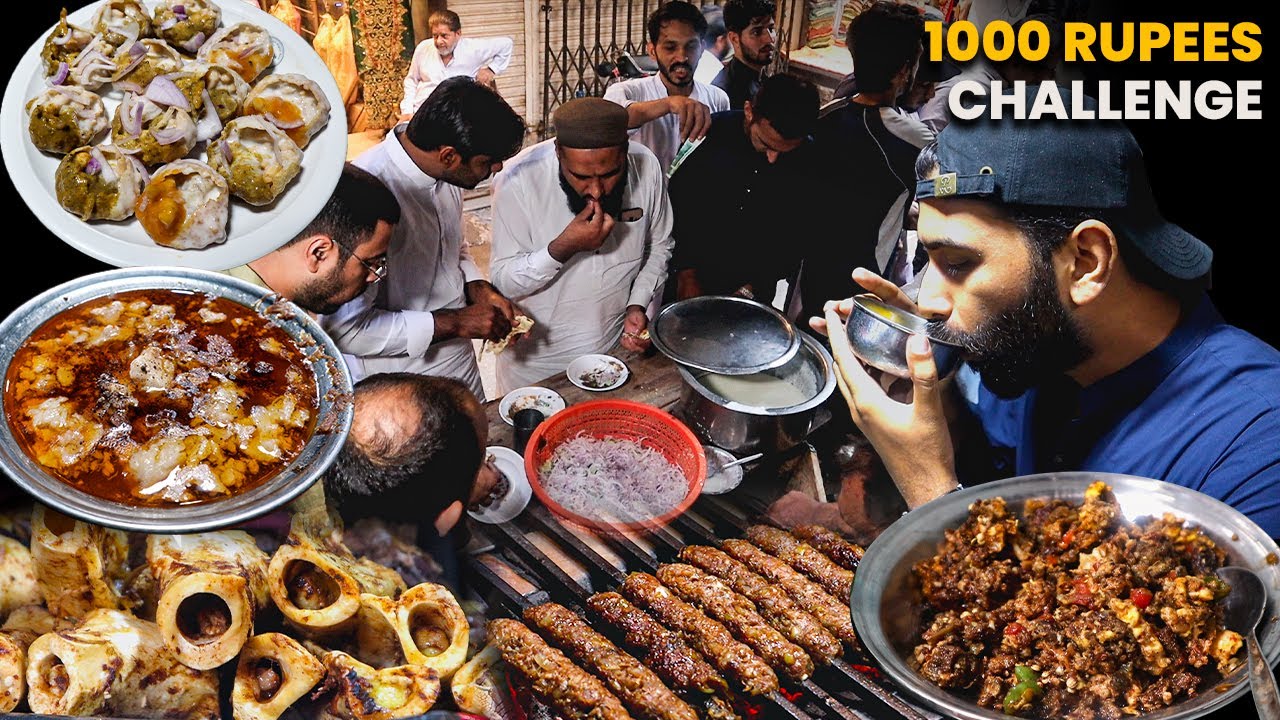 Living on Rs 1000 for 24 hours | Chikar Malai Cholay, Beef Kabab, Multani Gol Gappay, Bong paye