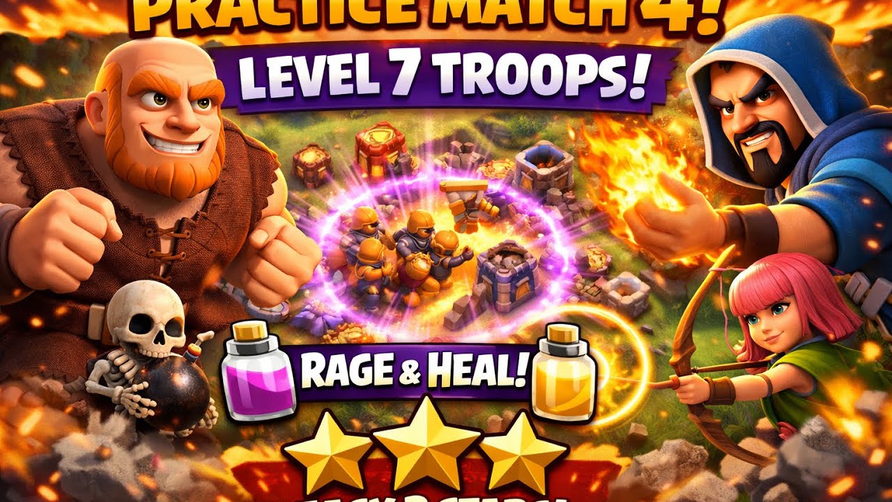 Practice Match 4 🔥 Level 7 Troops | Easy 3-Star Strategy 