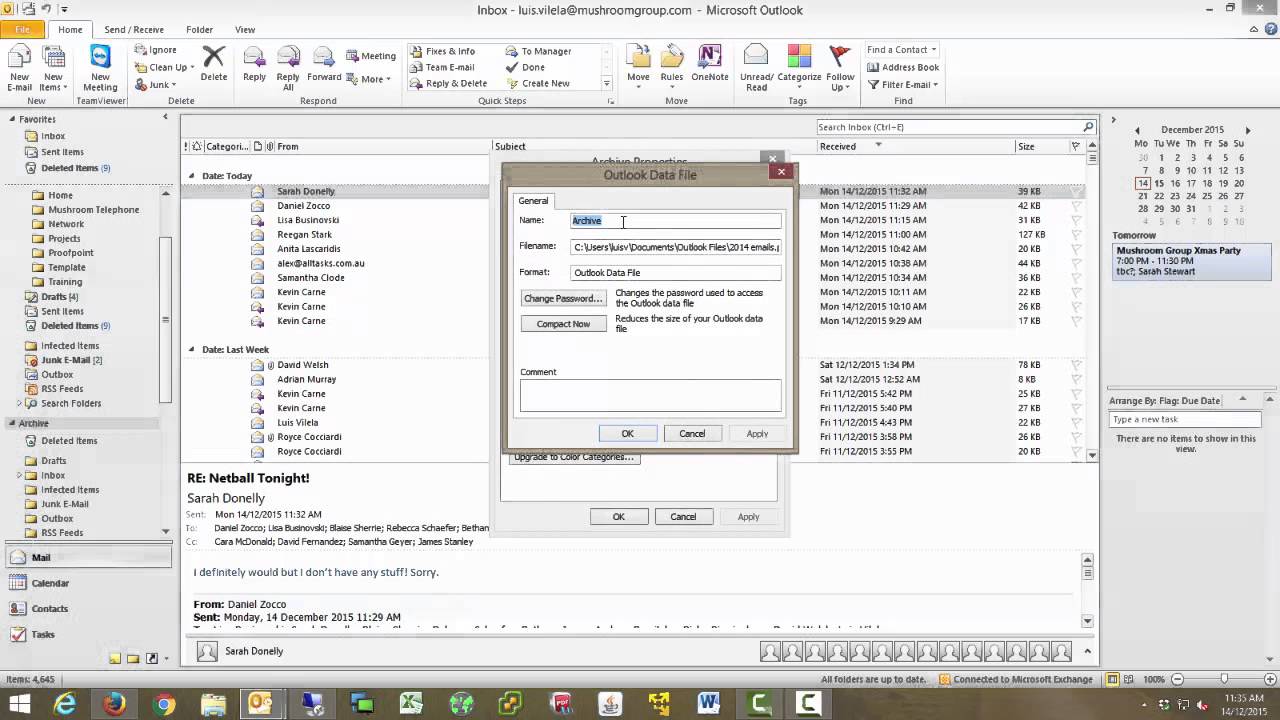 [Windows] Outlook 2010 - Archiving Emails