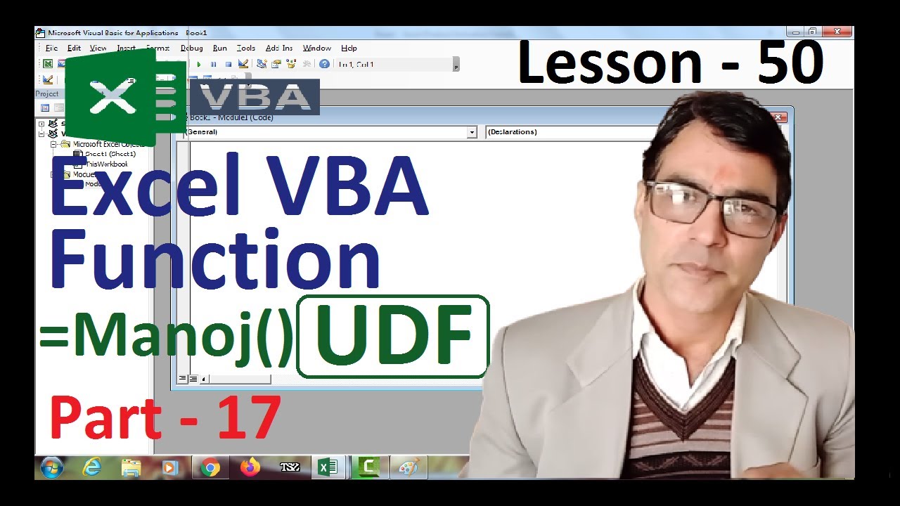 UDF in excel VBA | User Defined Function in VBA | Excel VBA for beginners lesson 50 | VBA functions