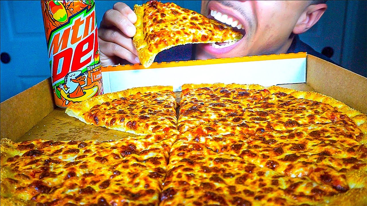 ASMR LITTLE CAESARS PIZZA MTN DEW MANGO RUSH MUKBANG EATING MOUTH SOUNDS JERRY