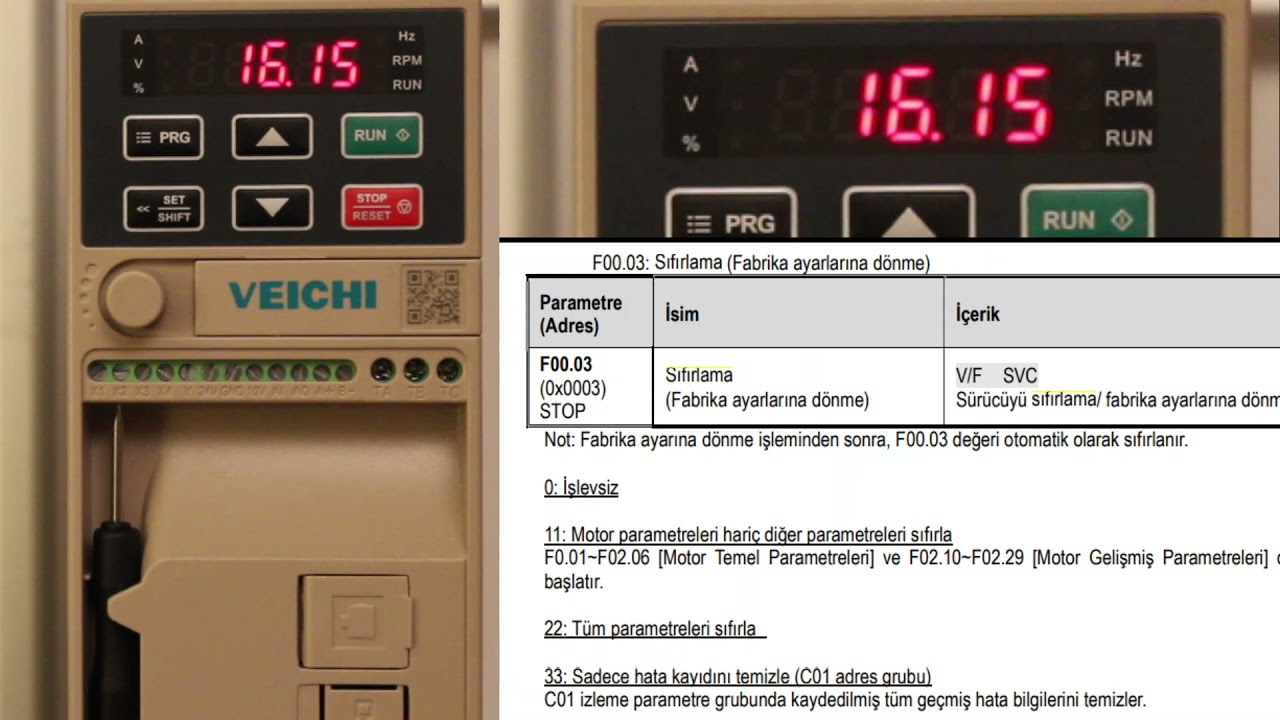 VEICHI AC10 Motor Sürücüyü Fabrika Ayarlarına Döndürmek - Factory Reset