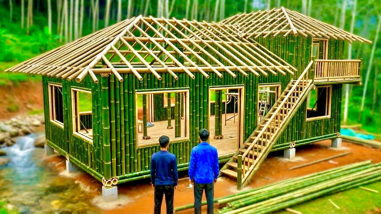 Going into the Forest to Help My Younger Brother Build a House-50 Hours of Bamboo House Construction