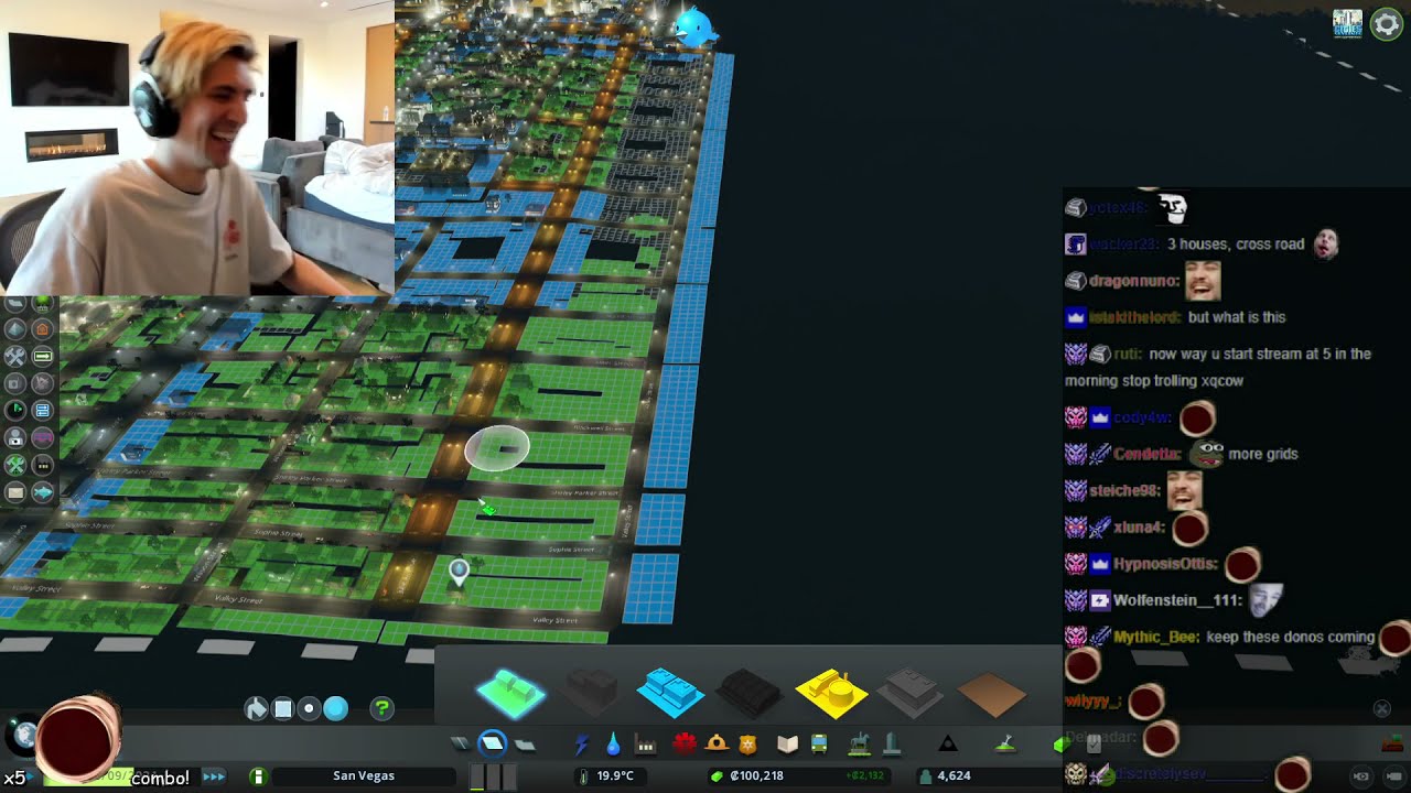 xQc can't stop laughing at Donos while building Spreadsheet City in City Skylines