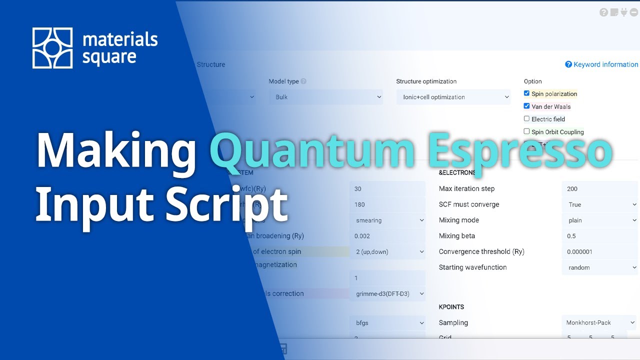 [Materials Square] Generate Quantum Espresso Input for free (PWscf)