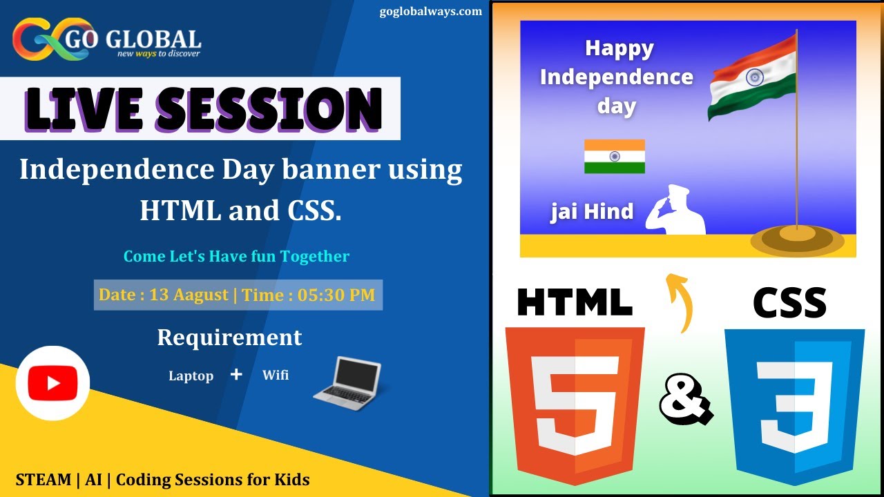 Coding Together HTML_CSS | 1 hour live Independence Day Banner Design Session | CodePen