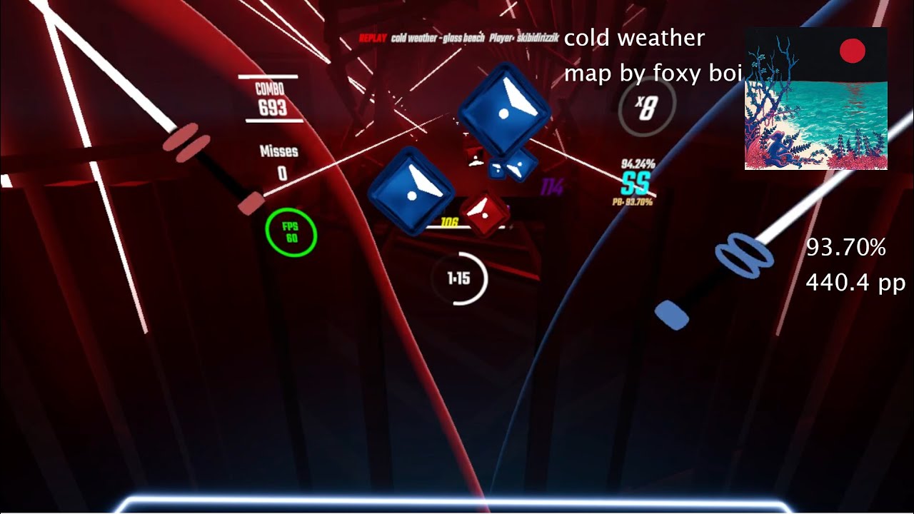 new top PP on ScoreSaber | cold weather mapped by foxy boi | 93.7% 440.4pp