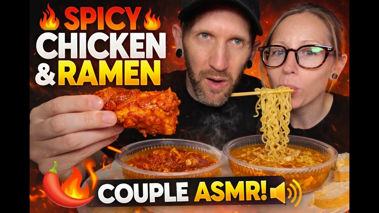 SPICY 🔥 CHICKEN RAMEN NOODLE SOUP | Couple ASMR Mukbang | Ultimate Comfort Food 🍜🥢