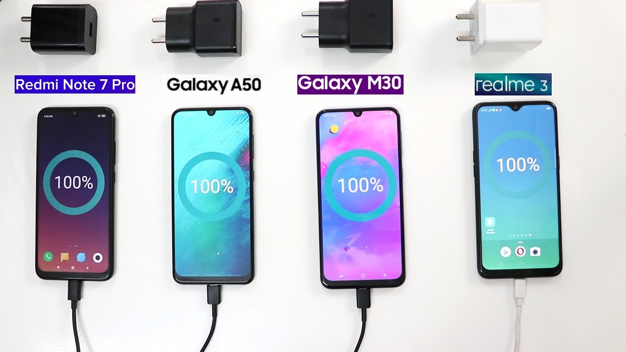 Redmi Note 7 Pro Vs Samsung A50 Vs M30 Vs Realme 3 Charging Test Comparison