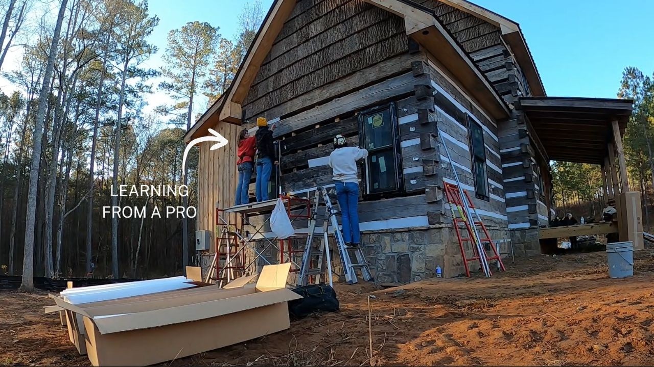 Chinking A Log Cabin in Talking Rock, GA