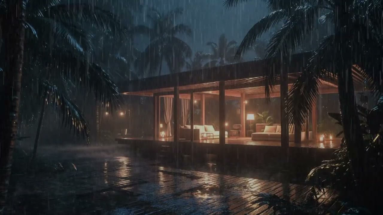 Tropical Rainstorm Night 🌧️ Cabin Ambience for Sleep, Study & Anxiety Relief