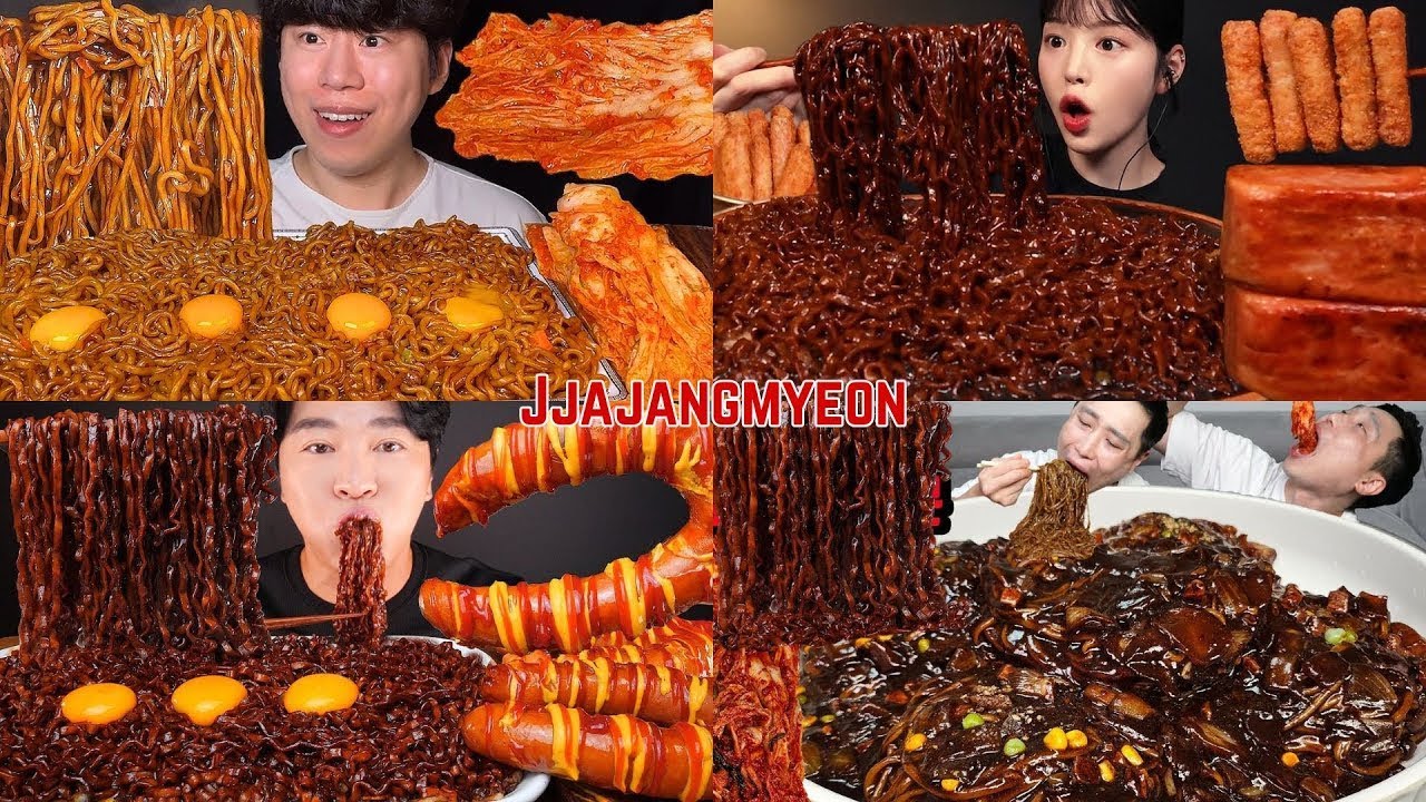Mukbang Eating BLACK BEAN NOODLES (Jjajangmyeon)🍜😱 | ASMR Mukbang Compilation