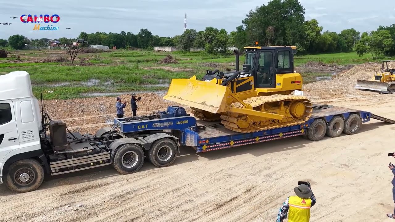Interesting Start Landfill project Using Strongly Dozer SHANTUIc3 PRO & Heavy Trucks Unloading Soil