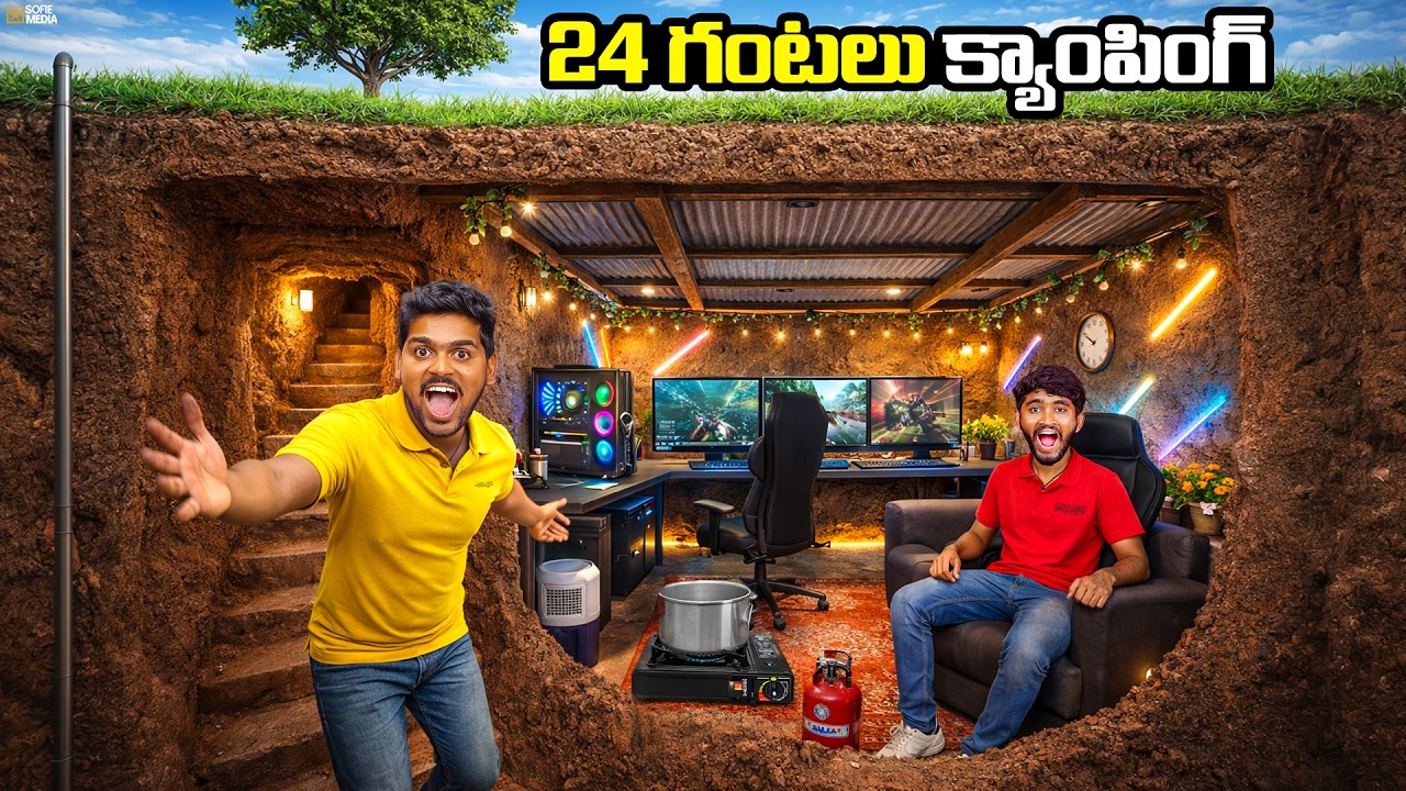 24 Hours Camping In Underground Gaming Room Challenge 🔥🔥 Telugu Experiments| Telugu Experiments