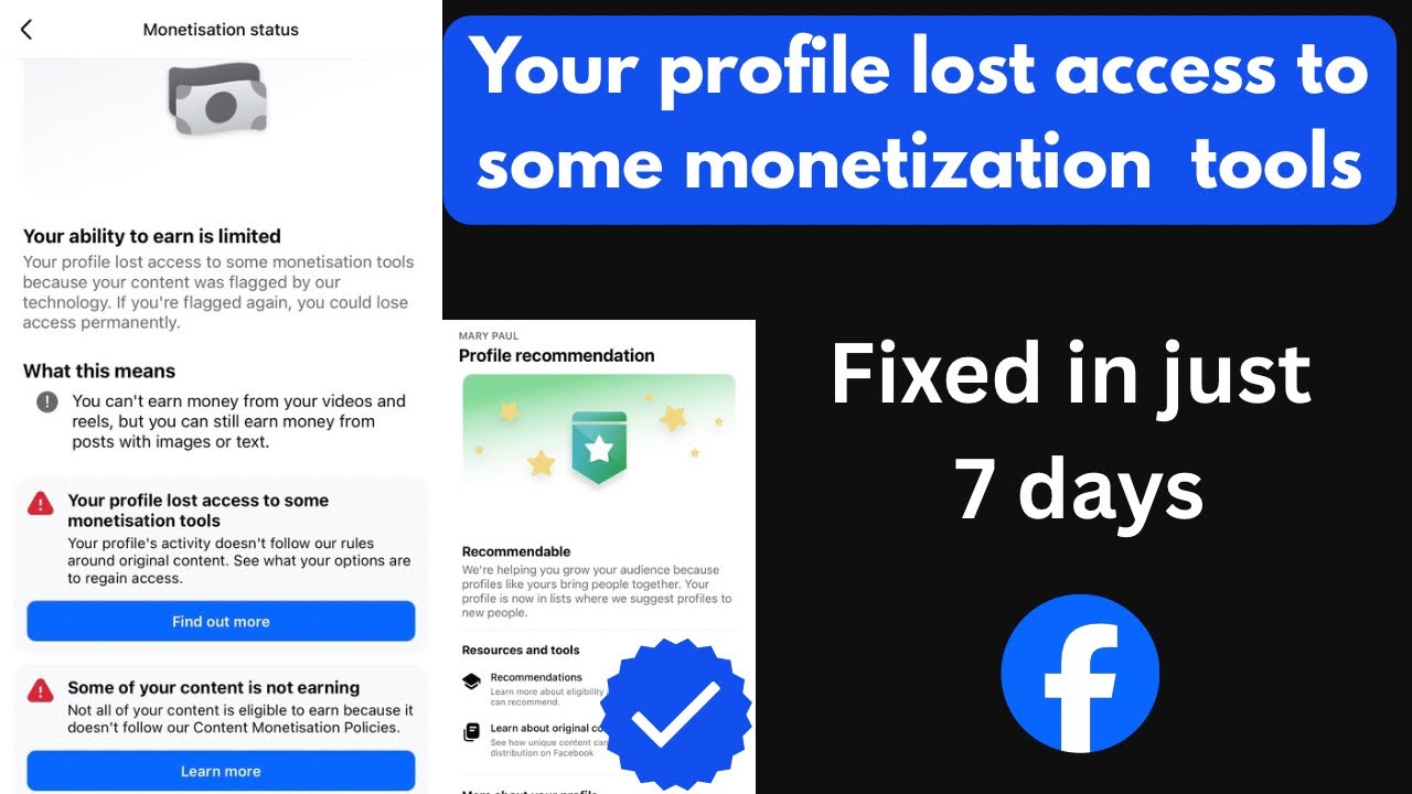 Your profile lost access to some monetization tools | Facebook your ability to earn is limited #fb 