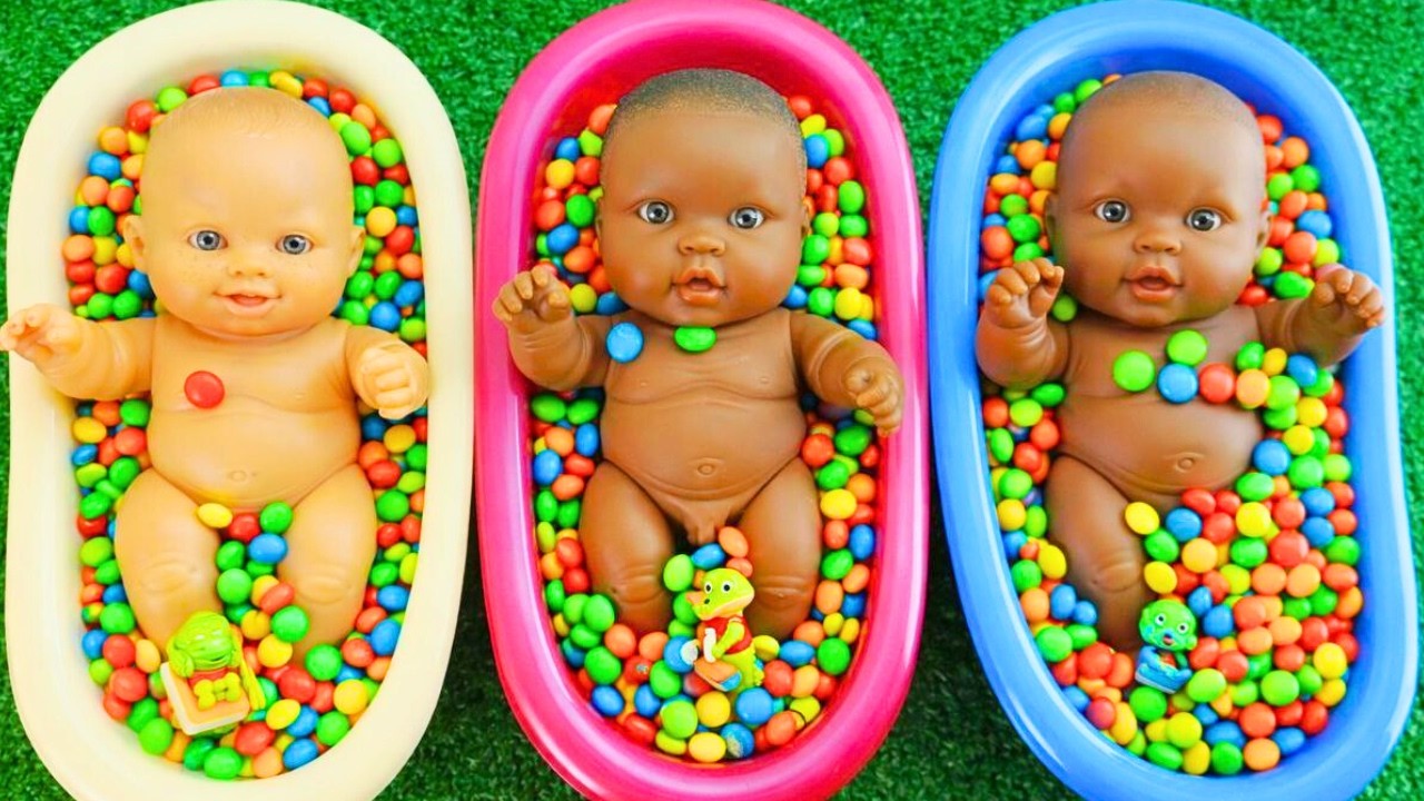 5 Minutes Satisfying with Full of 3 Rainbow BathTubs Candy with M&M's & Magic Slime Cutting Video