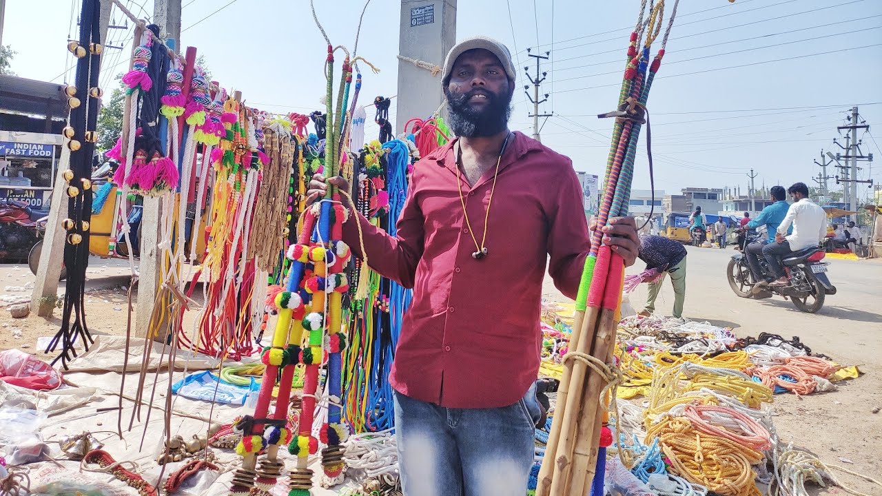 Indian bulls decorations materials // ఎద్దుల యొక్క అలంకారాలు // ఎద్దుల కొరడాలు