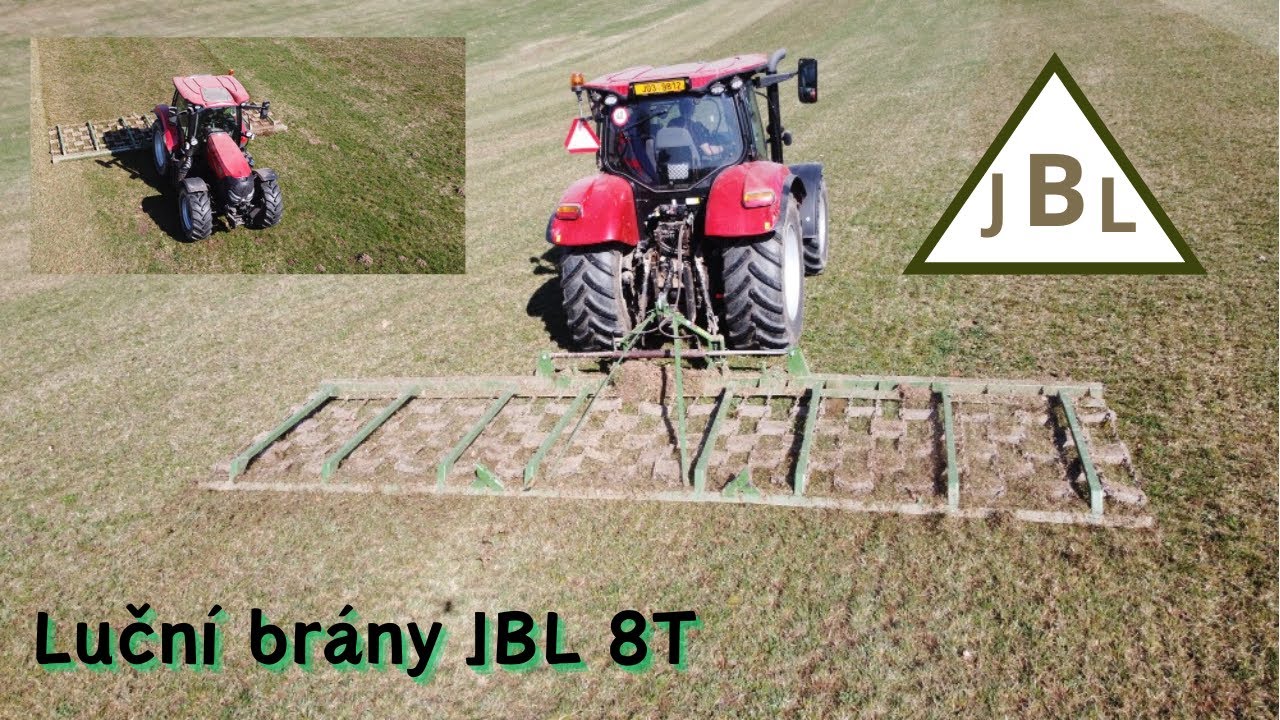 Vláčení luk Lučními bránami JBL 8T od firmy Jiří Blažek a Case Maxxum 150 I Farma Kameník