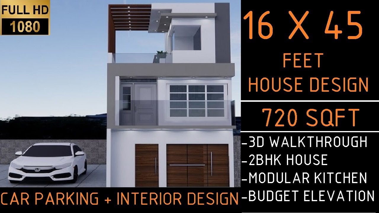 16*45 House Design 3D|16x45 House Plan| 720 Sqft |Terrace Garden| Car Parking|Modern Design Interior