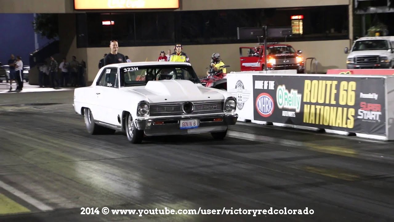 BURNOUT BLASTING F3 PROCHARGED '66 SS NOVA RUNS 7.15@203.22MPH!