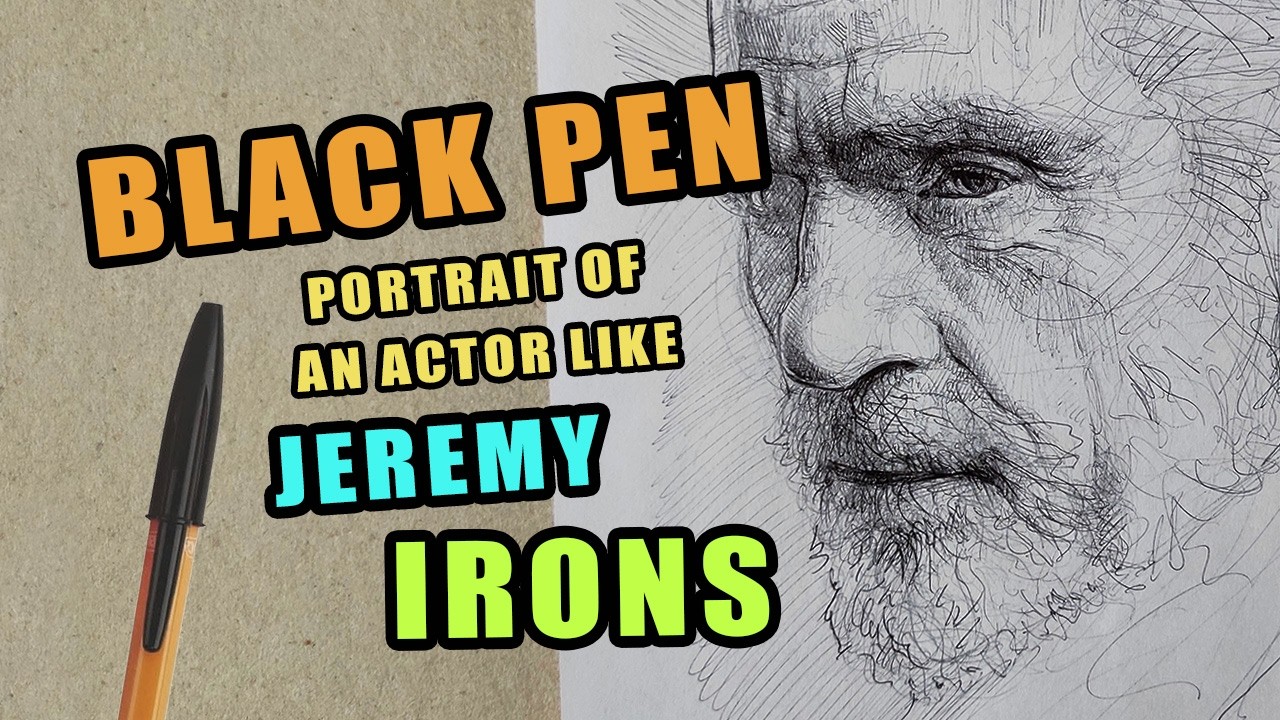 HOW TO DRAW A BLACK PEN PORTRAIT of an actor like Jeremy Irons (advanced artist only)