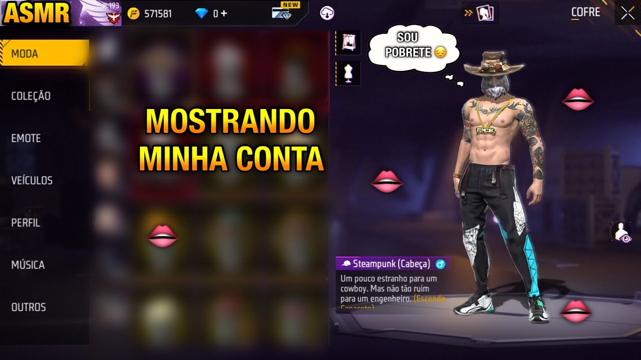 ASMR FREE FIRE - MOSTRANDO MINHA HUMILDE CONTA 2022 🔥💎