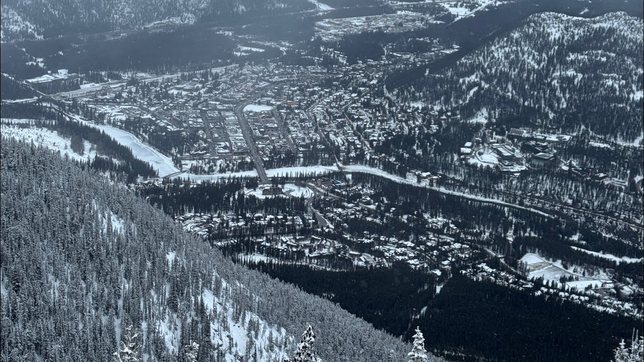 Coming Down the Banff Gondola in Winter | Cloudy & Snowy Canadian Rockies