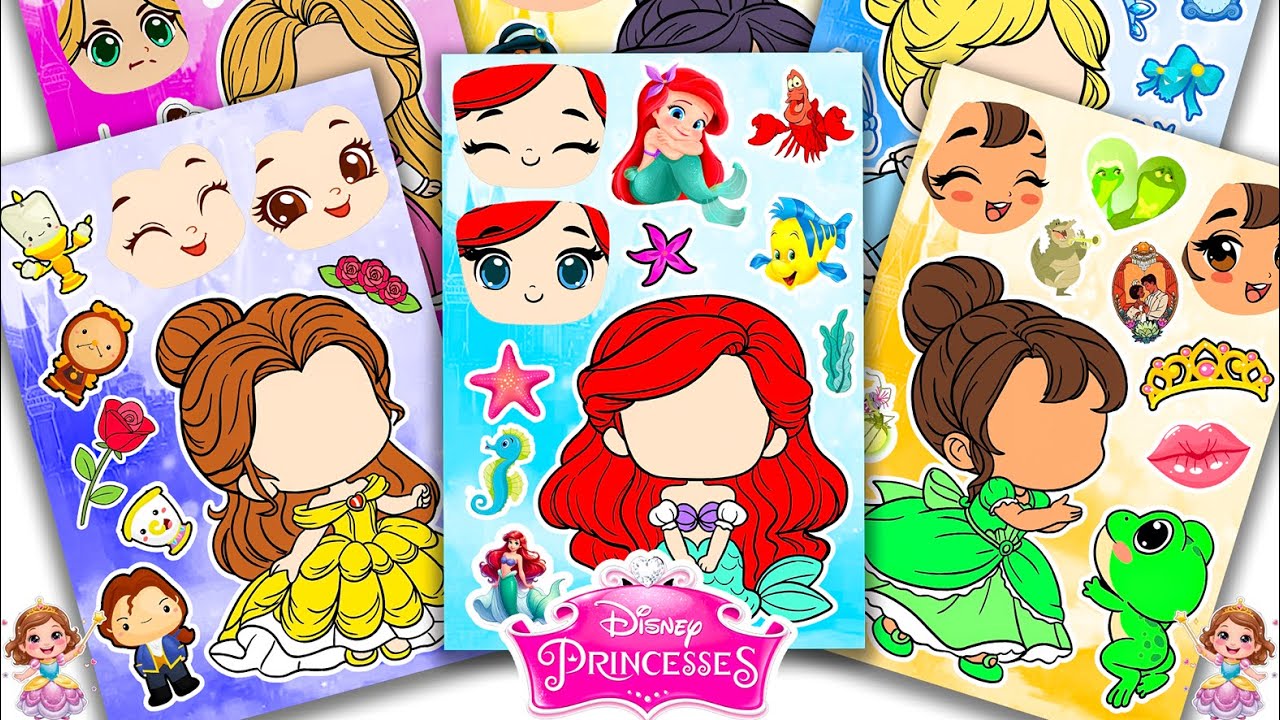 💖 Paper DIY 💖 ASMR Ariel, Belle, Tiana Disney Princess Sticker Book | Buku Stiker Putri Cantik #121