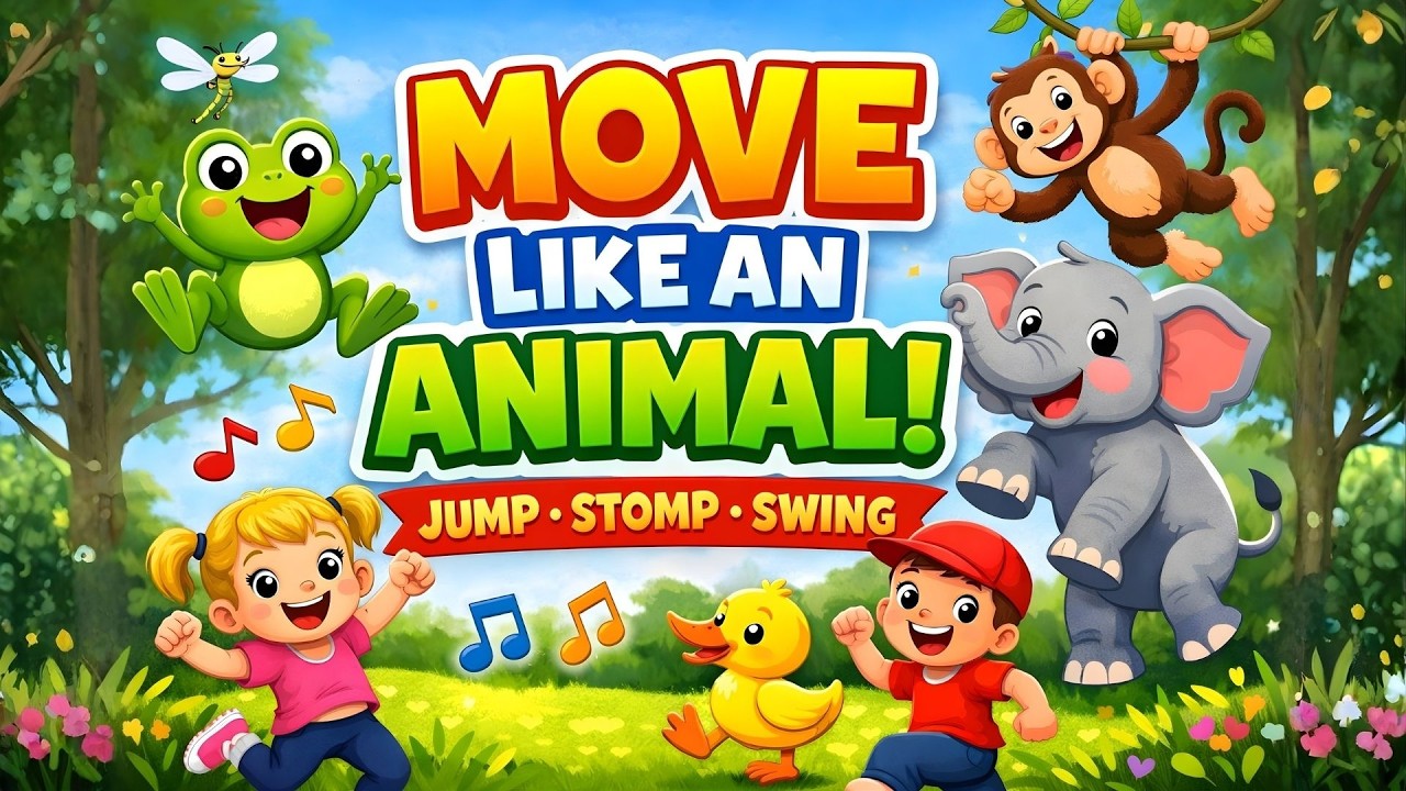 Move Like an Animal 🐸🐘 Kids Action Song | Jump, Stomp, Swing & Dance