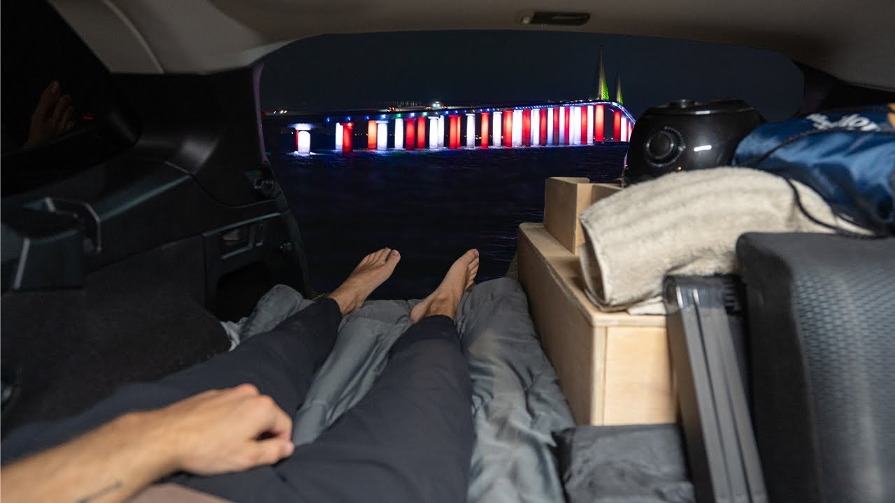 Overnight at Sunshine Skyway Bridge - Solo Car Camp n Cook